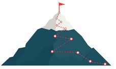 Simple graphic of a traveler' path up a mountain.