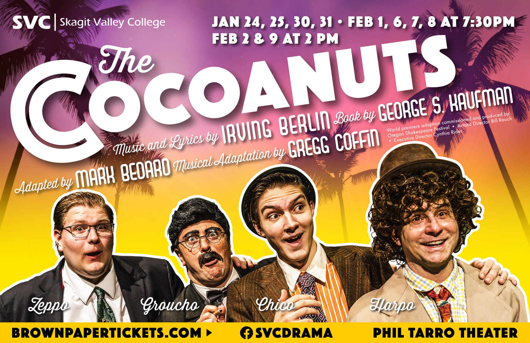 The Skagit Valley College Drama Department presents The Cocoanuts. To learn more click here.