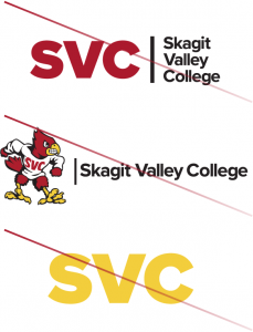 Examples of how not to use svc logos, including changing element layout or color, incorrectly using the mascot, and changing logo colors.