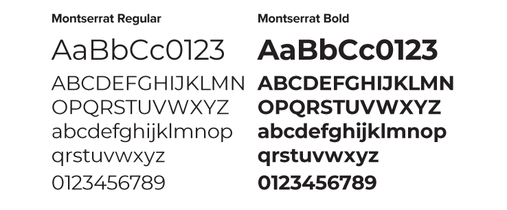 Digital fonts: Montserrat; weights: regular, bold
