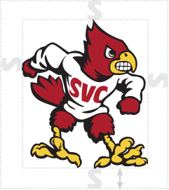 SVC cardinal mascot with clear space guidelines