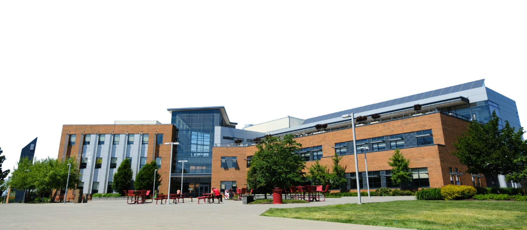 View of Lewis Hall from the Tollefson Plaza